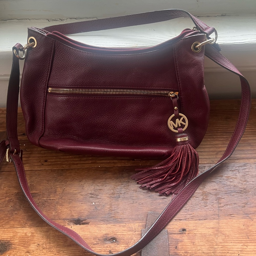 Michael Kors Red Leather Shoulder Bag with Gold Hardware